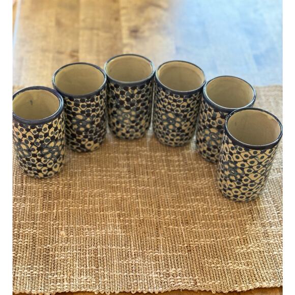 Hand Painted Blue Stoneware Set of 6 Cups - Picture 10 of 10